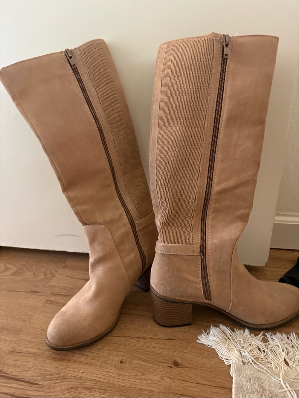 Sonoma Light Tan Knee-High Suede Block Heel Boots